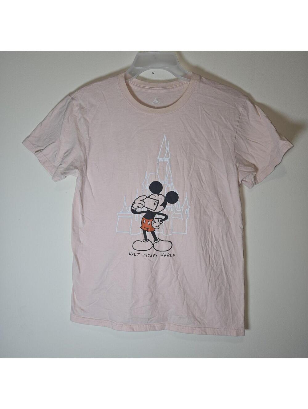 Disney Parks Mickey Mouse Cell Phone Pictures Selfie Pink Women's Shirt sz M